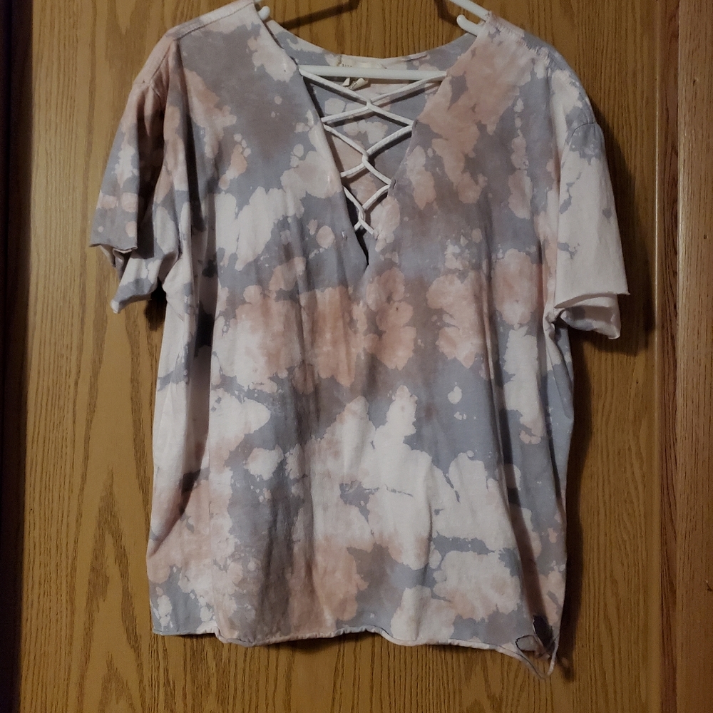 Shirt, white with gray and tan colors
